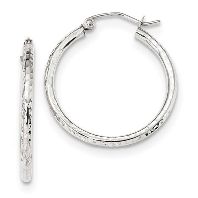 Diamond -cut 2mm Round Tube Hoop Earrings 10k White Gold 10TC393W, MPN: 10TC393W, 191101344213