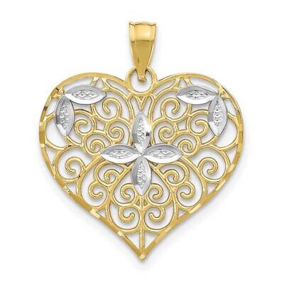 Rhodium Cut-Out Filigree Flower and Heart Charm 10k Gold 10K9448, MPN: 10K9448,