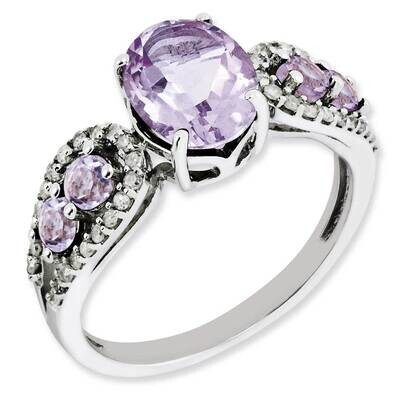 Diamond &amp; Oval Pink Quartz Ring Sterling Silver Rhodium-plated QR3073PQ-7, MPN: QR3073PQ, 883957159…