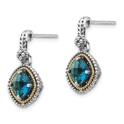 London Blue Topaz Post Earrings Sterling Silver &amp; 14k Gold QTC1384, MPN: QTC1384, 886774377919