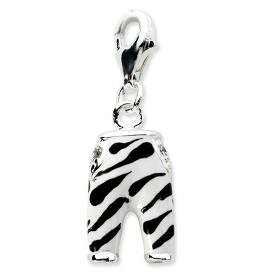 Enamel Zebra Pants Charm Sterling Silver Click-on Synthetic Diamond QCC582 by Amore La Vita, MPN: Q…