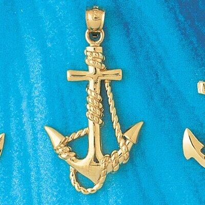 Dazzlers Jewelry Ship Anchor Pendant Necklace Charm Bracelet in Yellow, White or Rose Gold 1119, MP…