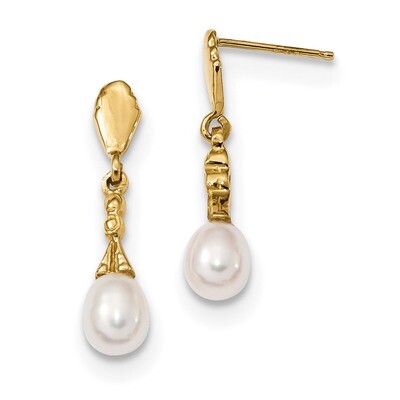 5-6mm White Rice Freshwater Cultured Pearl Post Dangle Earrings 14k Gold XF675E, MPN: XF675E, 19110…