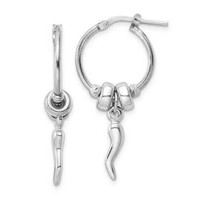 Diamond-Cut Bead Italian Horn Dangle Hoop Earrings Sterling Silver Rhodium-Plated QE16083, MPN: QE1…