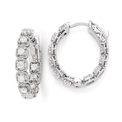CZ In and Out Oval Hoop Earrings Sterling Silver Rhodium-plated QE11271, MPN: QE11271, 886774298627