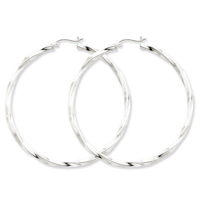 3mm Polished Twisted Hoop Earrings Sterling Silver Rhodium-plated QE4591, MPN: QE4591, 883957932040
