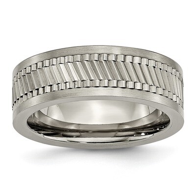 Sawtooth Design Flat Polished with Brushed Edge 8mm Band Titanium TB380-7