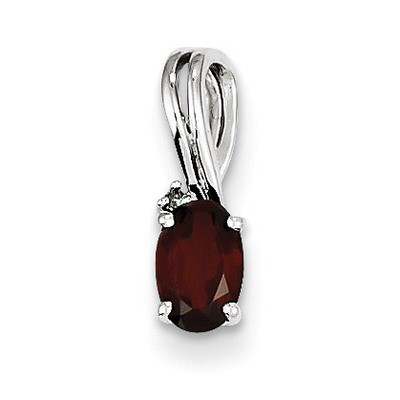 Garnet Oval Pendant Sterling Silver Rhodium-plated Diamond QP2985GA, MPN: QP2985GA, 883957435848