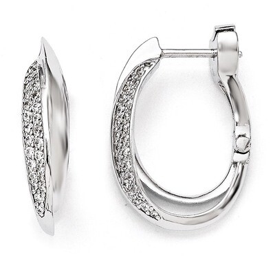 Polished Diamond Hinged Oval Double Hoop Dangle E Sterling Silver Rhodium-plated QE11299, MPN: QE11…