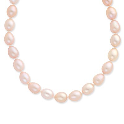 8-9mm Pink Rice Shape Fresh Water Cultured Pearl Necklace 14k Gold XF382-16
