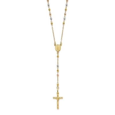 Polished Faceted Beads Rosary Necklace 24 Inch 14k Tri-Color Gold SF2964-24, MPN: SF2964-24, 883957…