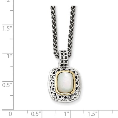 Mother of Pearl Necklace Sterling Silver &amp; 14k Gold Antiqued QTC1099, MPN: QTC1099, 191101384356