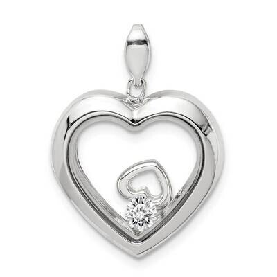 19mm Heart Glass Pendant Sterling Silver CZ Diamond QP5285, MPN: QP5285, 886774089256