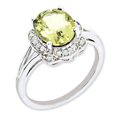 Lemon Quartz Ring Sterling Silver Diamond QR3027LQ, MPN: QR3027LQ, 883957403168