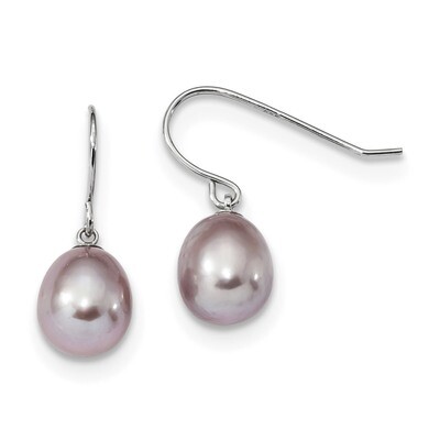 8-9mm Purple Rice Cultured Freshwater Dangle Earrings Sterling Silver Rhodium-plated QE13097, MPN: …