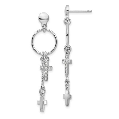Leslie&#39;s CZ Cross Dangle Earrings Sterling Silver Rhodium-plated HB-QLE1230, MPN: QLE1230, 19110173…