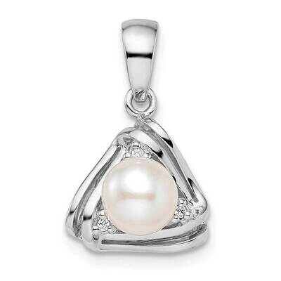 Fwc Pearl and CZ Diamond Triangle Pendant Sterling Silver Rhodium-Plated QP5601, MPN: QP5601,