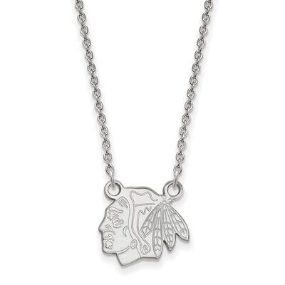 Chicago Blackhawks Small Pendant with Chain Necklace 10k White Gold 1W015BLA-18, MPN: 1W015BLA-18, …