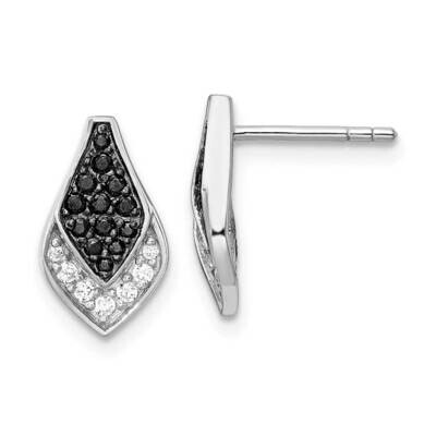 Polished Black and White CZ Diamond Post Earrings Sterling Silver Rhodium-Plated QE15655, MPN: QE15…
