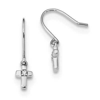 Diamond Cross Dangle Shepherds Hook Earrings Sterling Silver Rhodium QE14048, MPN: QE14048, 1911010…