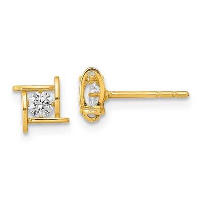 CZ Diamond Square Design Post Earrings 14k Gold Polished YE1992, MPN: YE1992, 191101799075