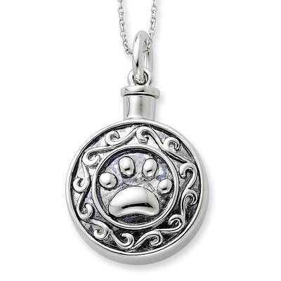 Paw Ash Holder 18 Inch Necklace Sterling Silver Antiqued QSX426, MPN: QSX426, 883957322261