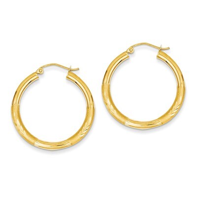Satin &amp; Diamond-cut 3mm Round Hoop Earrings 14k Gold TC288, MPN: TC288, 883957289588