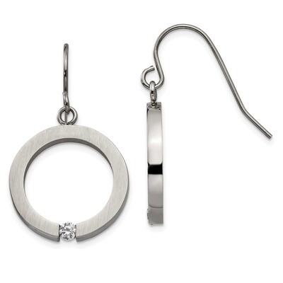 CZ Circle Shepherd Hook Earrings Stainless Steel Brushed and Polished SRE1306 by Chisel, MPN: SRE13…