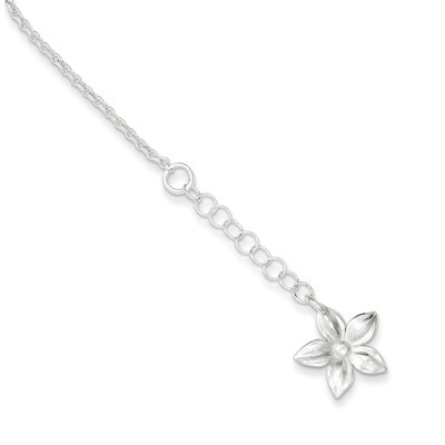 9 Inch Flower &amp; Extension Anklet Sterling Silver Polished QG3155-9, MPN: QG3155-9, 886774988658