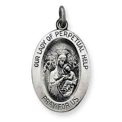 Our Lady of Perpetual Help Medal Antiqued Sterling Silver QC5576, MPN: QC5576, 191101183225