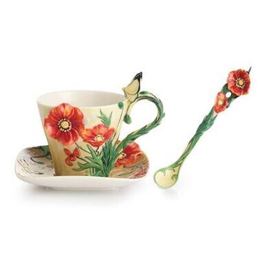 Franz Porcelain Van Gogh Poppy Flower Cup Saucer Spoon Set FZ02455, MPN: FZ02455,
