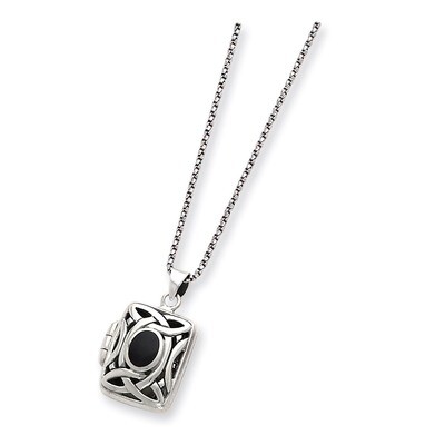 Onyx &amp; Marcasite Square Locket with Chain 18 Inch Sterling Silver QG1938-18, MPN: QG1938-18, 886774…