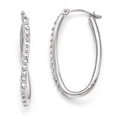 Oval Hinged Hoop Earrings 14k White Gold with Diamonds DF108, MPN: DF108, 191101179075