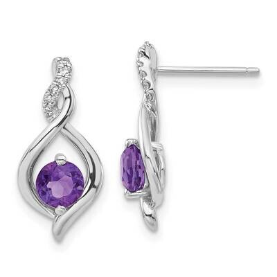 10k Gold White Gold Polished Amethyst and Diamond Twisted Post Earrings EXS2011/AM-0WAS33