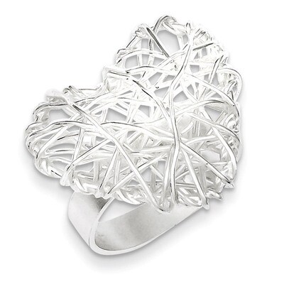 Puffed Heart Filigree Ring Sterling Silver Polished QR2654, MPN: QR2654, 191101207396