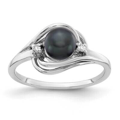 5.5mm Black Freshwater Cultured Pearl Diamond Ring 14k White Gold Y1969BP_AA, MPN: Y1969BP_AA, 8839…