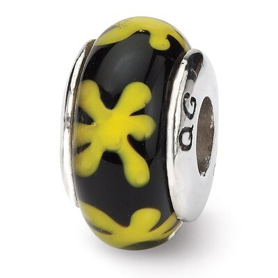 Yellow with Black Hand-blown Glass Bead - Sterling Silver QRS643, MPN: QRS643, 883957725536