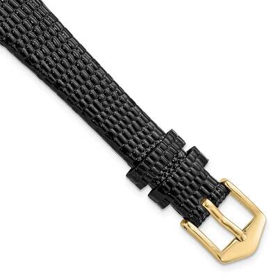 13mm Black Flat Lizard Grain Calfskin Watch Band Gold-tone BA544-13, MPN: BA544-13,