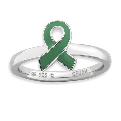 Green Enameled Awareness Ribbon Ring - Sterling Silver QSK942, MPN: QSK942, 886774231181