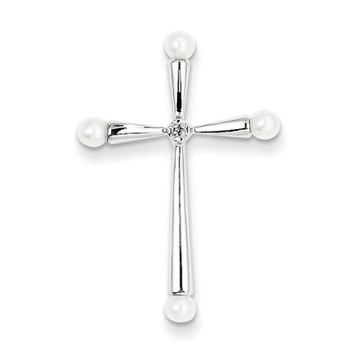 Diamond Cultured Pearl Cross Pendant Sterling Silver Rhodium-plated QP3190, MPN: QP3190, 8839574622…