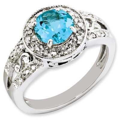 Blue Topaz &amp; Diamond Ring Sterling Silver QR3188BT, MPN: QR3188BT, 883957363479