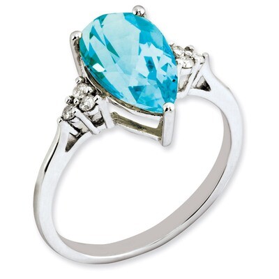 Blue Topaz &amp; Diamond Ring Sterling Silver QR3083BT, MPN: QR3083BT, 883957362588