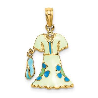 Moveable Enamel Mint Floral Dress with Flip-Flop Charm 14k Gold 3-D K7037, MPN: K7037, 637218139996