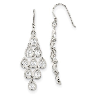 CZ Diamond Dangle Shepherd Hook Earrings Sterling Silver Fancy  QE13789, MPN: QE13789, 886774080581