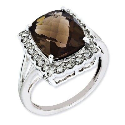 Smoky Quartz Ring Sterling Silver Diamond QR3031SQ, MPN: QR3031SQ, 883957360966