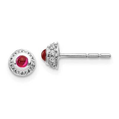 Cabochon Ruby Earrings 14k White Gold Diamond EM4030-RU-010-WA, MPN: EM4030-RU-010-WA, 191101837265