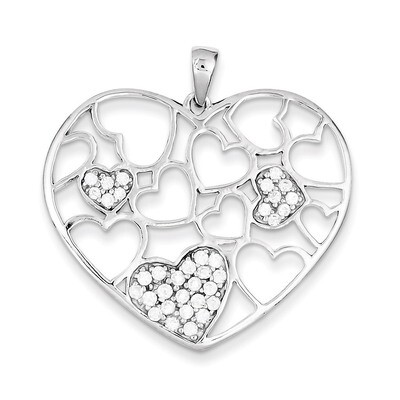Diamond Hearts Pendant Sterling Silver Polished QP2071, MPN: QP2071, 191101531163