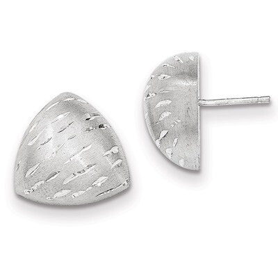 Satin-Diamond-cut Puffed Triangle Post Earrings Sterling Silver QE11715