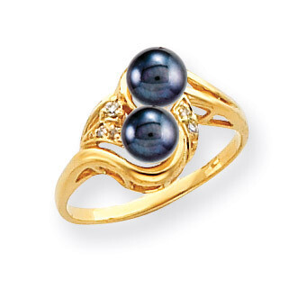 4.5mm Black Fresh Water Cultured Pearl Diamond Ring 14k Gold Y4375BP/A, MPN: Y4375BP/A, 883957088617