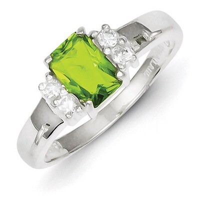 Lime Green &amp; White Diamond Ring Sterling Silver QR4361, MPN: QR4361, 883957491431